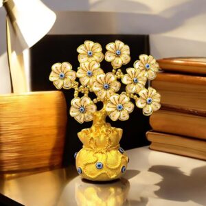 Handcrafted golden crystal tree showpiece for prosperity and wealth