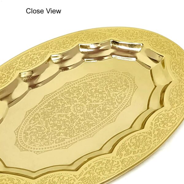Polished Gold Brass Tray – Handcrafted Floral Engraved Serveware