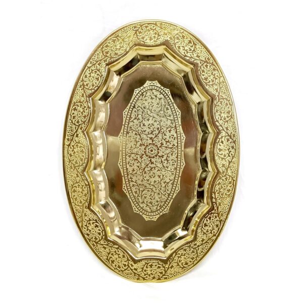 Exquisite brass serving plate with intricate Indian floral patterns