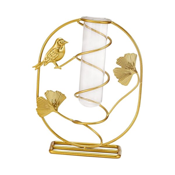 Stylish glass test tube vase in iron frame for table centerpiece