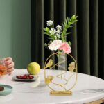 Modern glass tube vase with black iron art frame for minimalist home décor