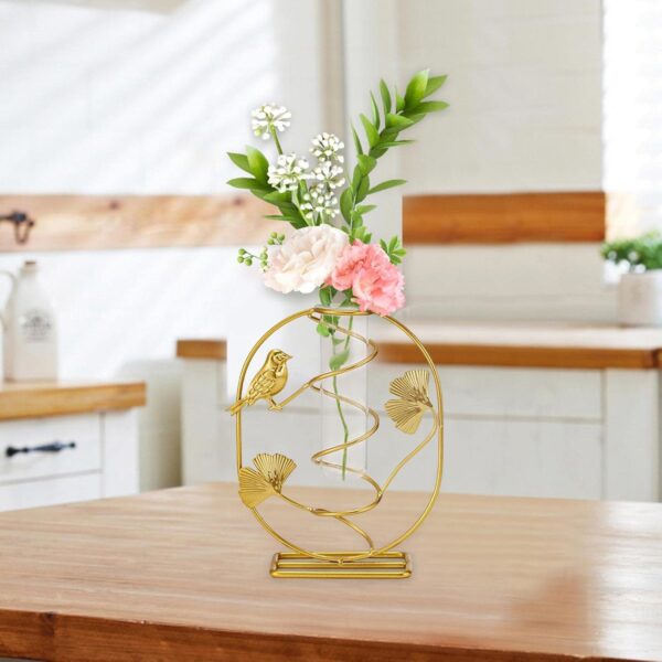 Decorative hydroponic planter tube vase with geometric metal stand