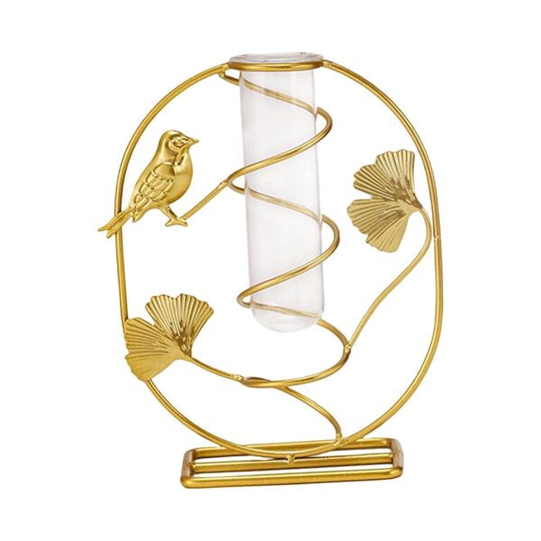 Elegant glass vase with metal holder for flowers and greenery