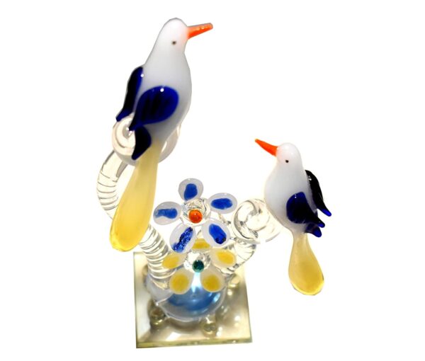 Transparent glass bird couple for festive home decoration