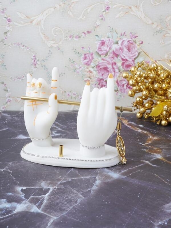 Krishna Ji sculpture with raised hands playing flute for altar decoration