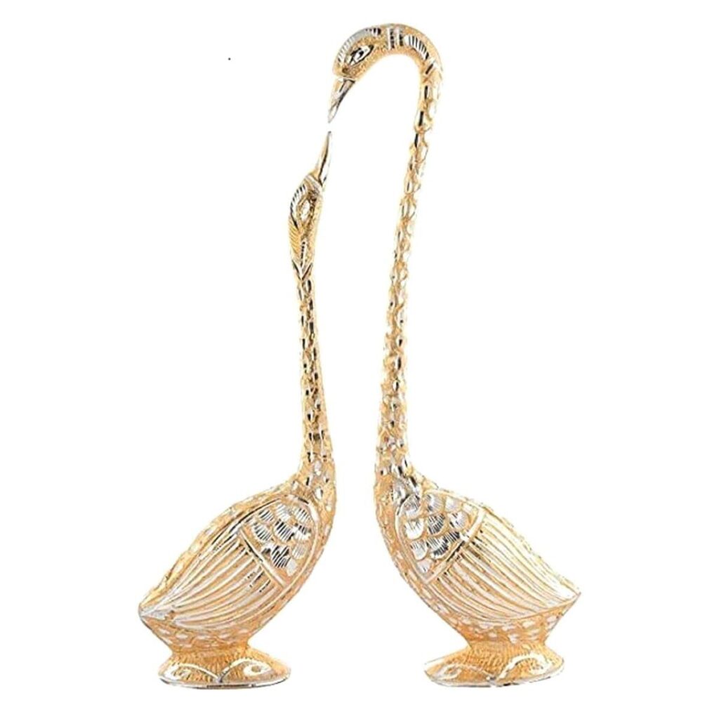 Elegant golden swan couple kissing decorative showpiece for modern living room décor