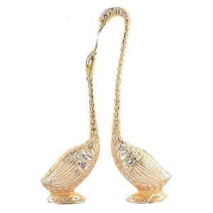 Elegant golden swan couple kissing decorative showpiece for modern living room décor