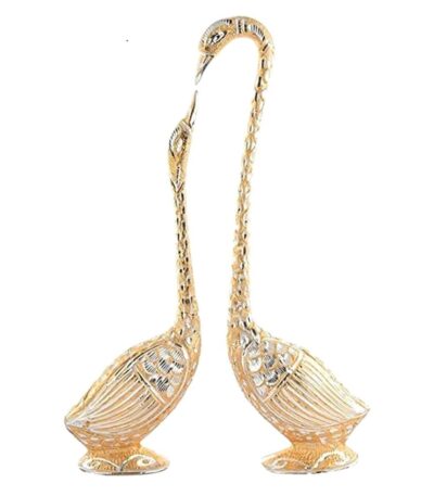 Elegant golden swan couple kissing decorative showpiece for modern living room décor