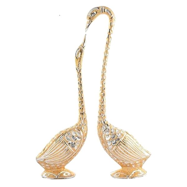 Elegant golden swan couple kissing decorative showpiece for modern living room décor