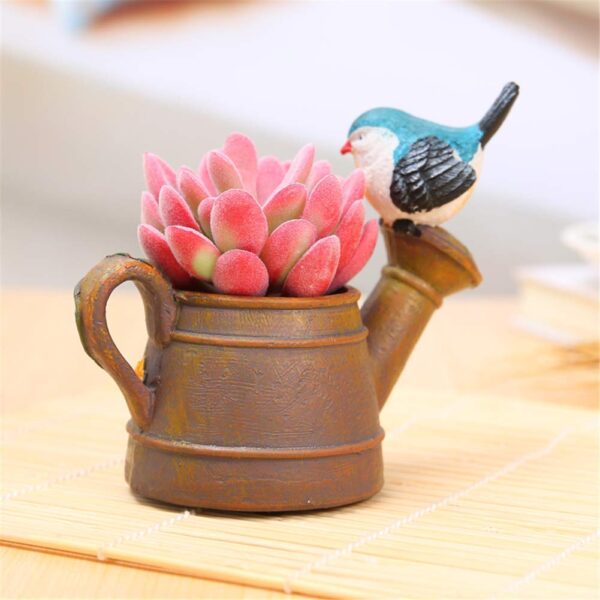 Artistic bird handicraft flower pot in kettle watering can style