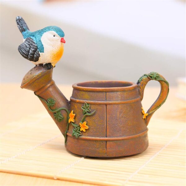 Kettle watering can with bird handicraft flower pot for succulents