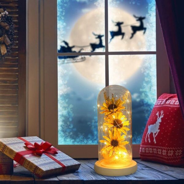 Romantic LED sunflower in glass dome for gifting occasions