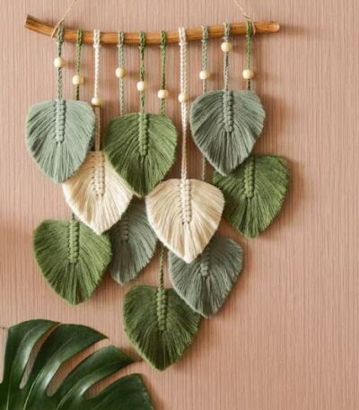 Handmade macrame leaf wall hanging made of pure cotton rope
