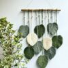 Boho-style macrame leaf wall décor for living room