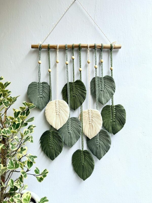 Stylish macrame leaf hanging for bedroom or reading corner décor
