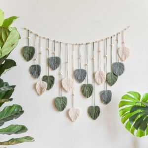 Boho-style macrame feather wall décor for living room and bedroom