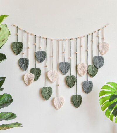 Boho-style macrame feather wall décor for living room and bedroom