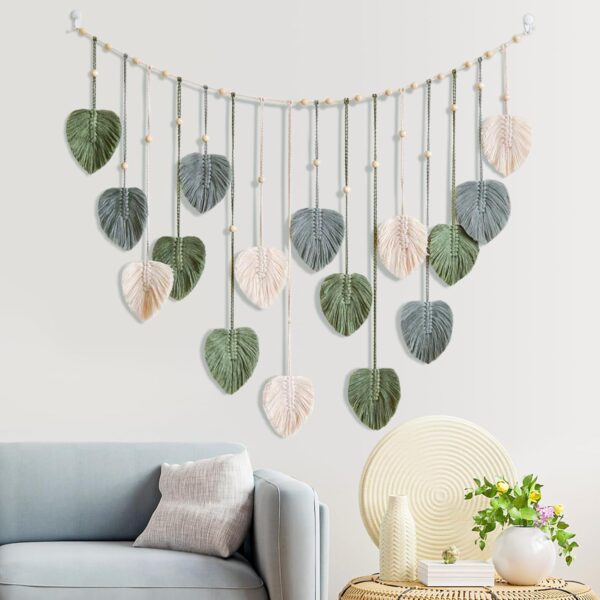 Handwoven macrame leaves wall art for bedroom or hallway décor
