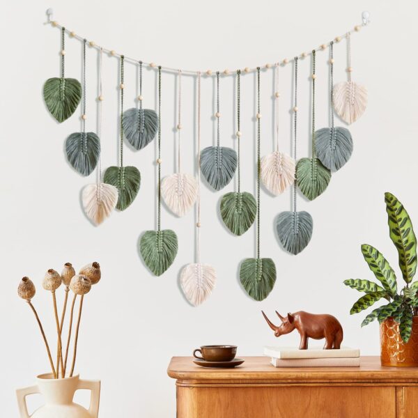 Large macrame feather tapestry in soft cotton for minimalist walls