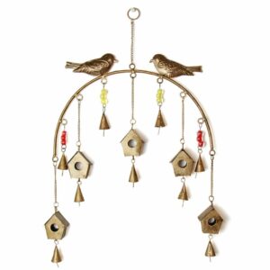 Large metal wind chimes with multiple brass bells for home decor