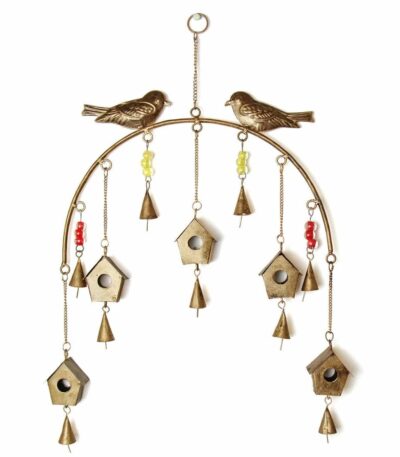 Large metal wind chimes with multiple brass bells for home decor