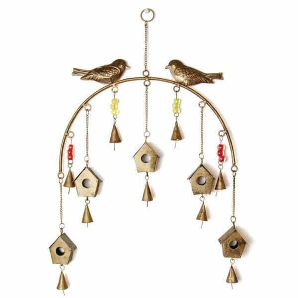 Large metal wind chimes with multiple brass bells for home decor