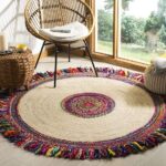 Natural jute round braided rug reversible floor carpet