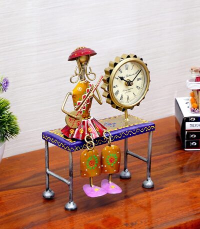 Multicolour metal wall hanging musician lady with artistic clock