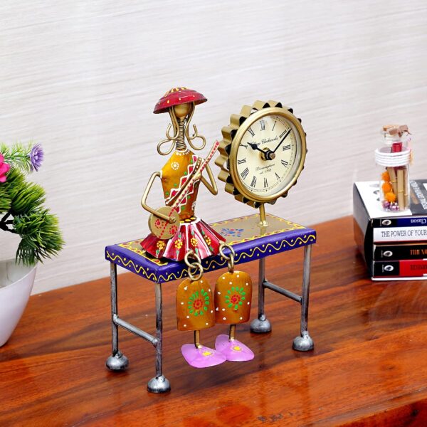 Multicolour metal wall hanging musician lady with artistic clock