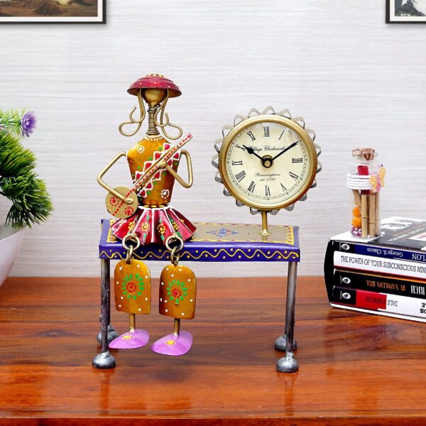 Handcrafted musician lady metal wall clock for living room décor