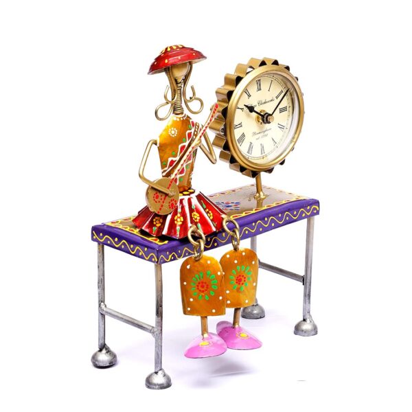 Handpainted metal musician wall art with decorative timepiece