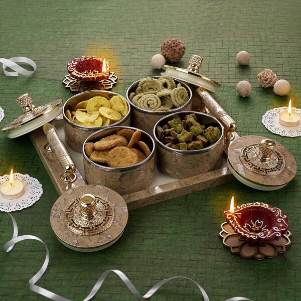 Dry fruit serving tray with airtight storage containers