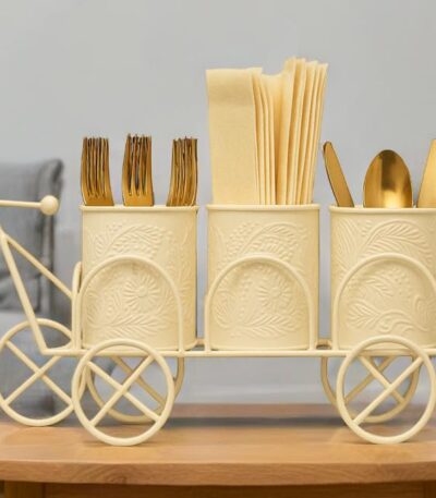 Decorative cycle style metal cutlery and tissue holder for kitchen décor