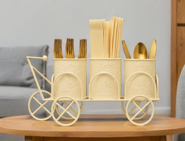 Decorative cycle style metal cutlery and tissue holder for kitchen décor