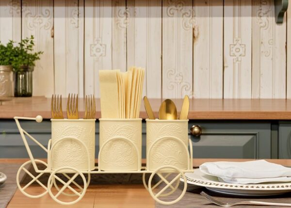 Dual purpose metal cycle holder for spoons, forks, and tissues