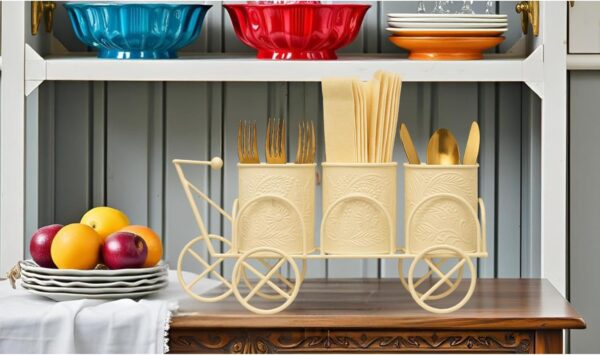 Dual purpose metal cycle holder for spoons, forks, and tissues