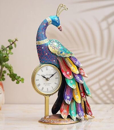 Metal peacock wall clock for home living room décor
