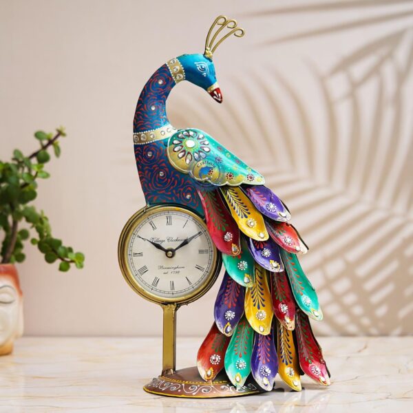 Unique Indian folk art peacock wall clock