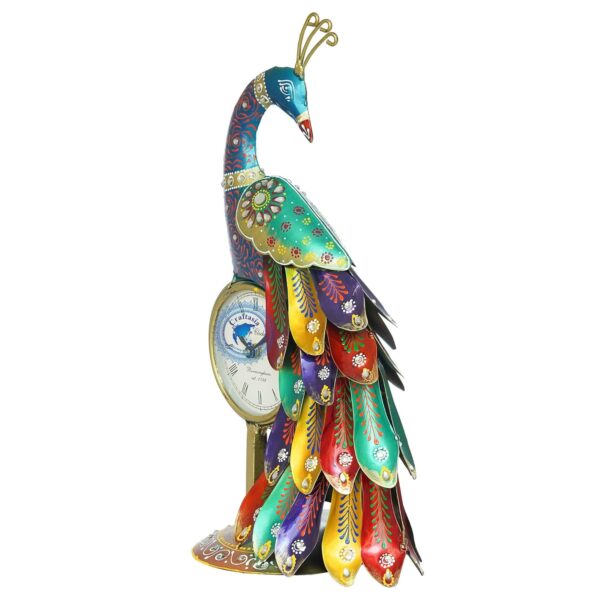 Multicolour peacock wall hanging clock for home interiors