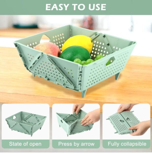 Foldable Square Plastic Storage Basket with Sturdy Handle