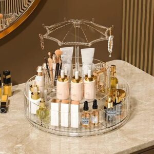 360 Rotating Makeup Organizer with Umbrella Design for Vanity Table