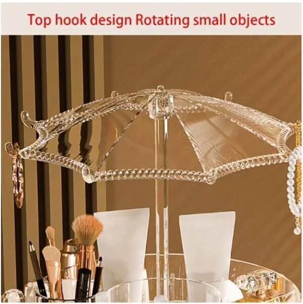 elegant rotating cosmetic organizer with umbrella top cover