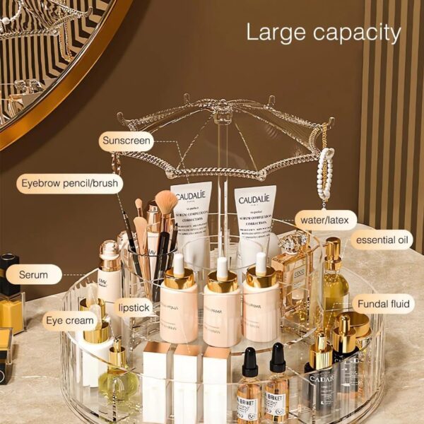 umbrella design 360 rotating vanity storage box for cosmetics