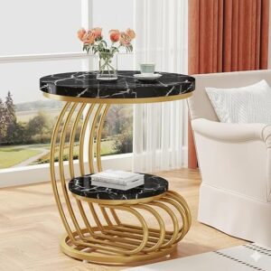 Modern luxury round table with gold metal base and black marble top