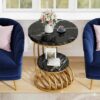 Luxury round dining table with gold metal legs and black marble finish