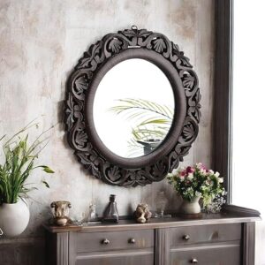 Elegant wooden walnut color wall mirror for home décor
