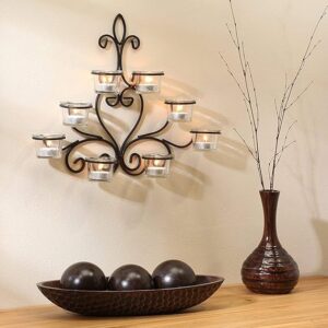 Metal wall sconce with tealight candle holder for home décor