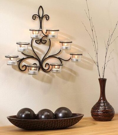 Metal wall sconce with tealight candle holder for home décor