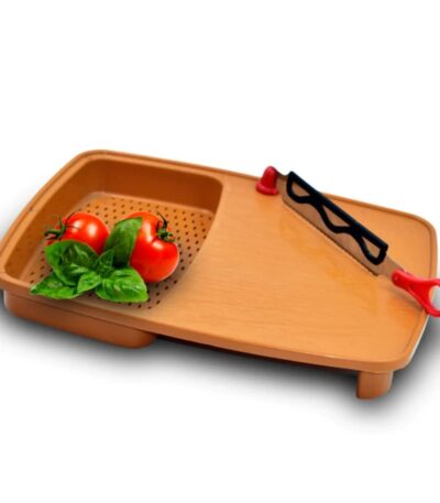 Vegetable chopping board with knife attached for efficient meal prep