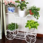 6-Tier Metal Cart Planter Stand for Indoor and Outdoor Garden Décor